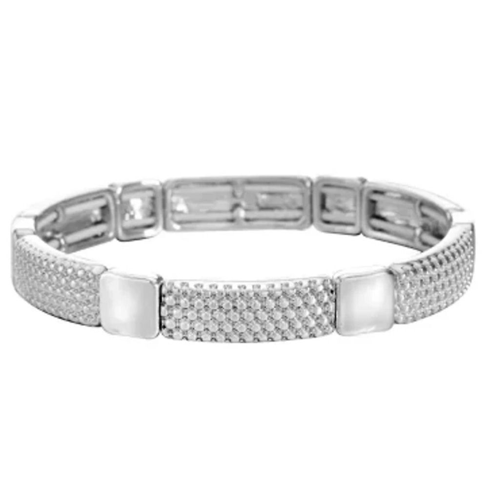 Liz Claiborne Silver Toned Segmented Textured Stretch Bracelet One Size NWT